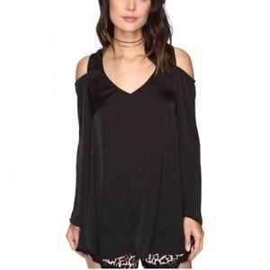SHOW ME YOUR MUMU could shoulder 3/4 bell sleeve peek a boo tunic black silky